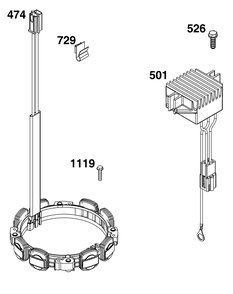 Alternator Group Diagram and Parts List for 61E377-0140-J1 400000 - 699999 Briggs and Stratton Engine